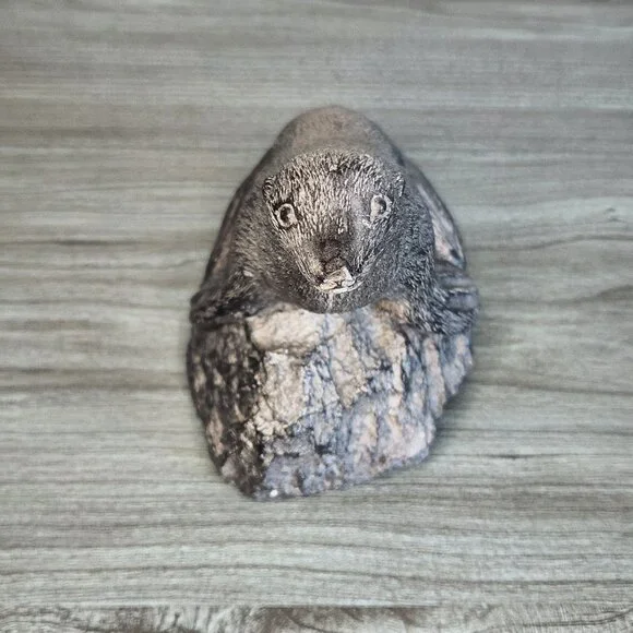 Vintage Seal Figurine on Rock Silver Gray Marine Animal Coastal Home Décor - Picture 5 of 6